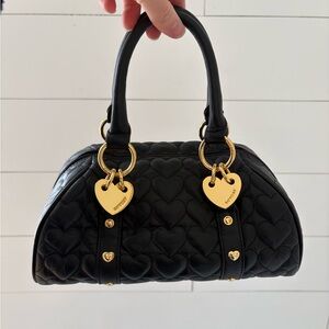 Lovcat Paris Black Quilted Heart Bag Gold Hardware Mini Satchel